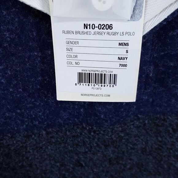 NORSE PROJECTS Polo Shirt Mens Small Blue Gray Brushed Rugby Long Sleeve $325 - Picture 5 of 9